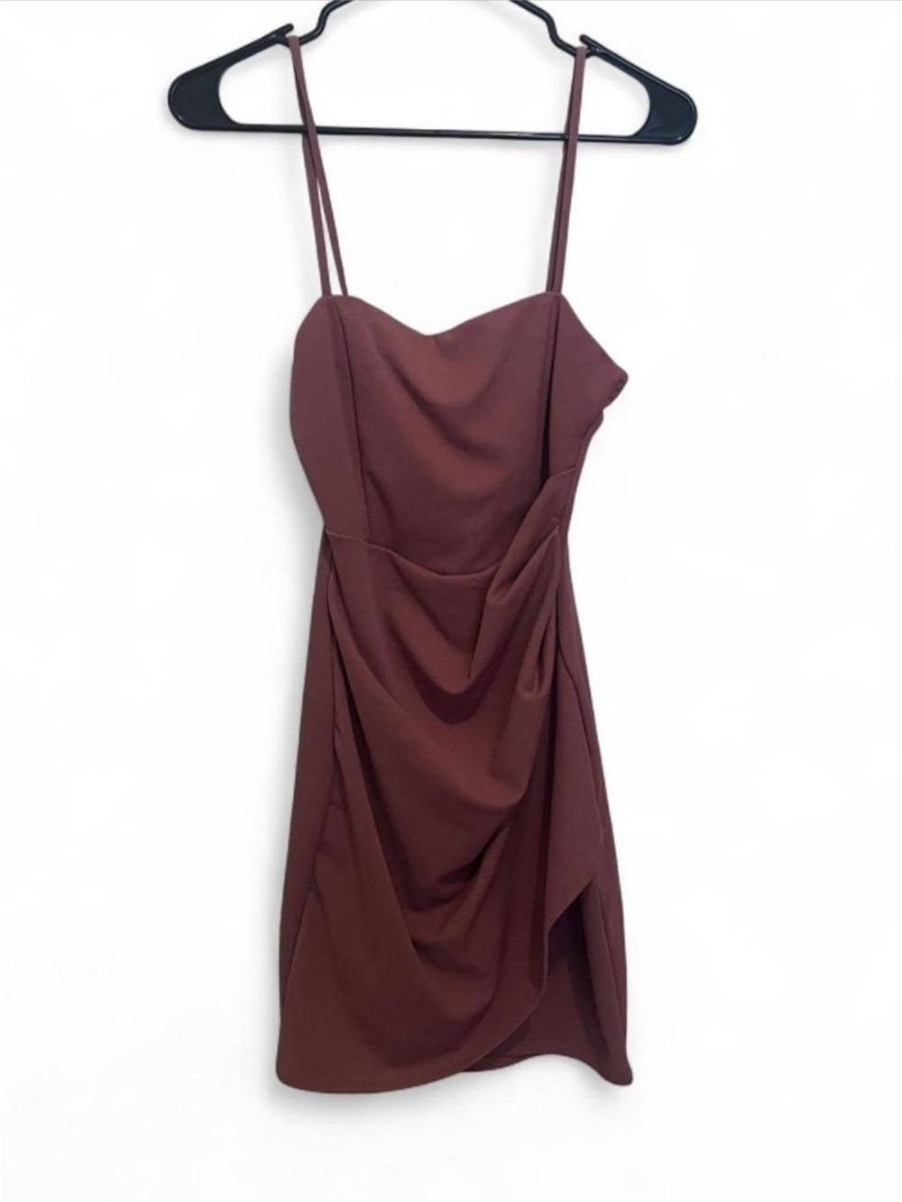 Windsor Burgundy Draped Mini Dress with Spaghetti Straps